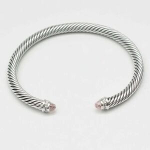 David Yurman Sterling Silver Cable Classics Bracelet Morganite and Diamonds 5mm